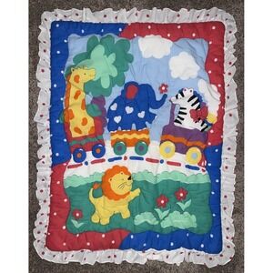 Vintage Kids Line Baby Comforter‎ Quilt Red White Dots Ruffle Trim Animal Circus